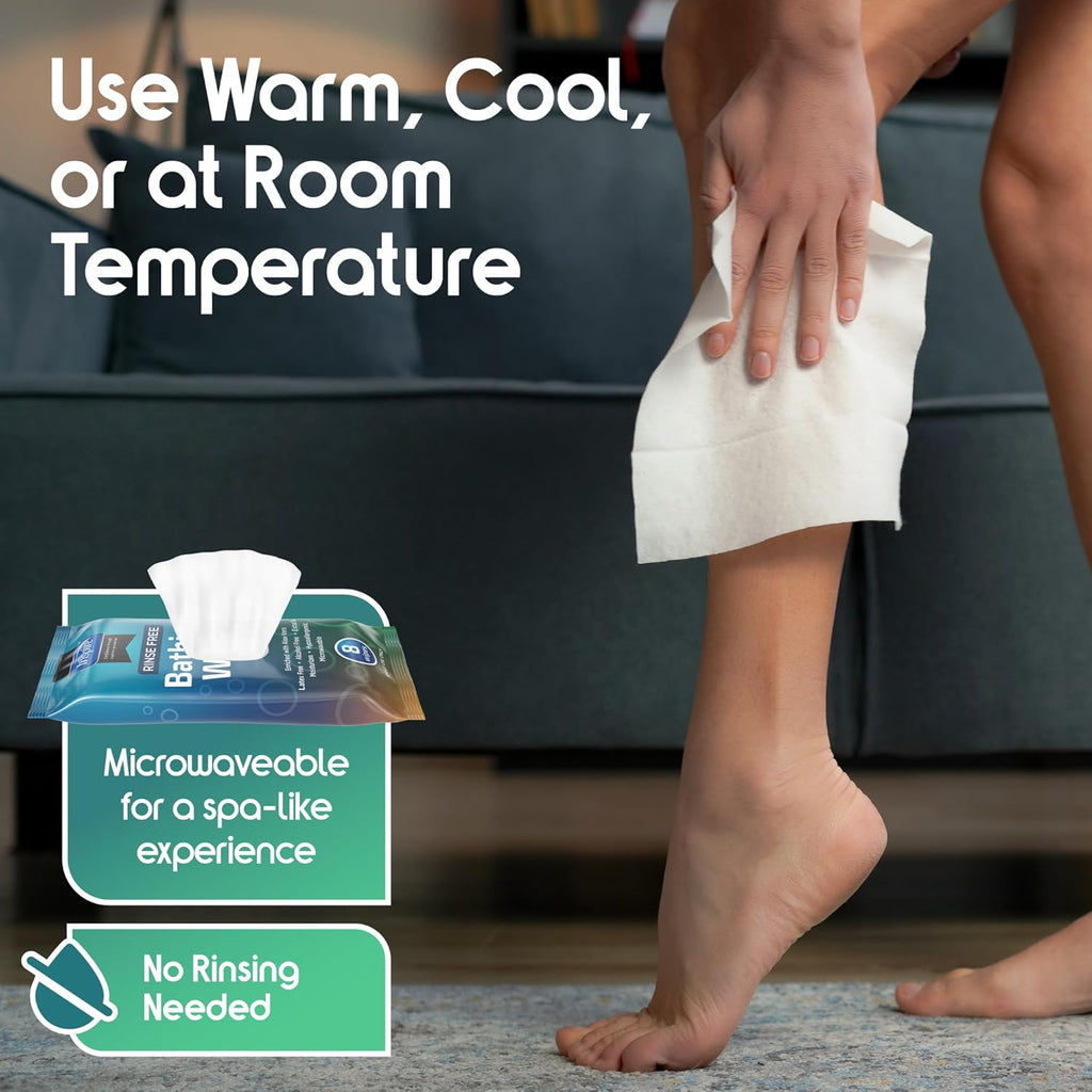 Inspire Ultra Thick Rinse-Free Bath Towels | Shower Towels - Flush-Free Wet Wipes with Aloe | Thick