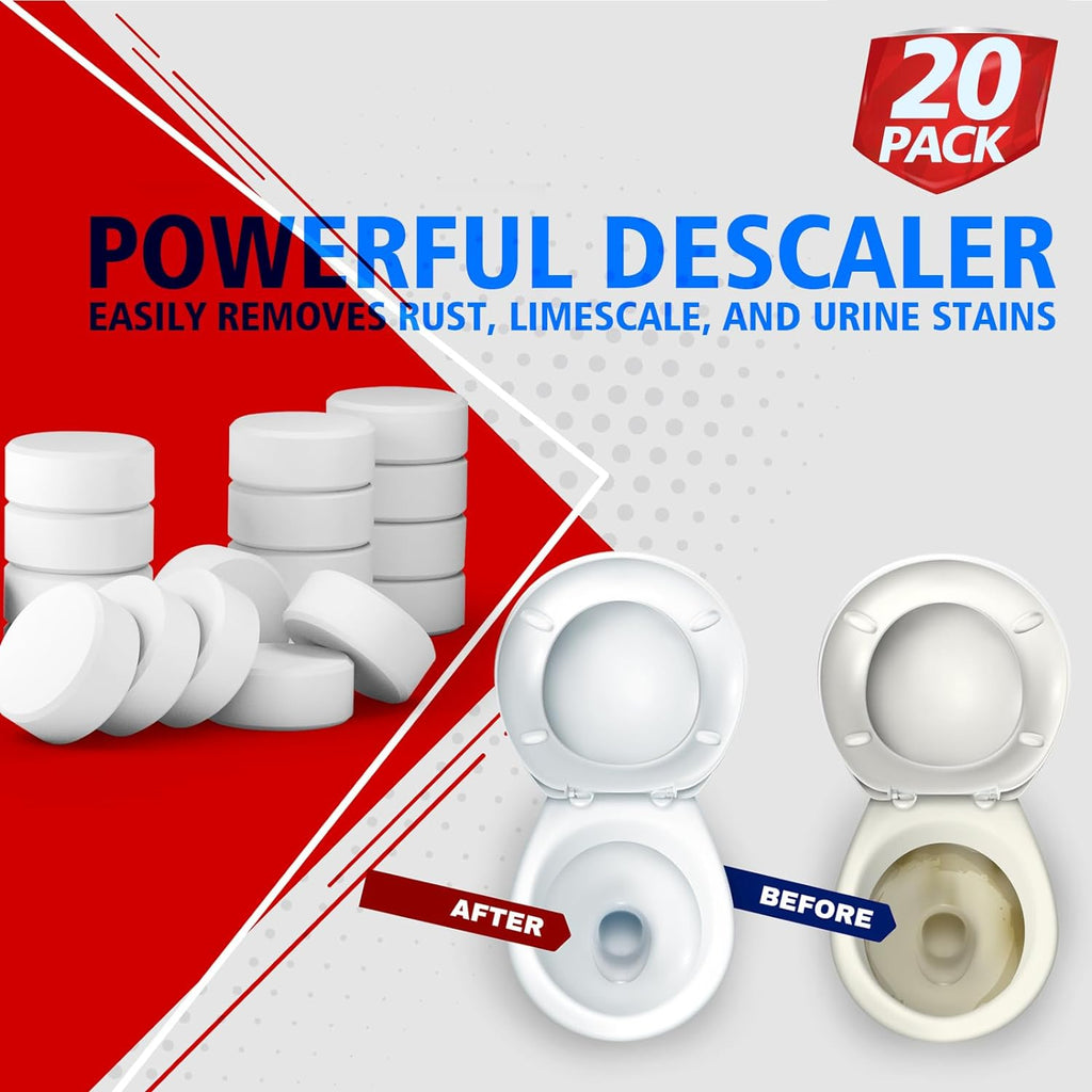 USKICH 20 Pack Toilet Bowl Cleaner Tablets,White Automatic Toilet Tank Cleaners, Long-Lasting