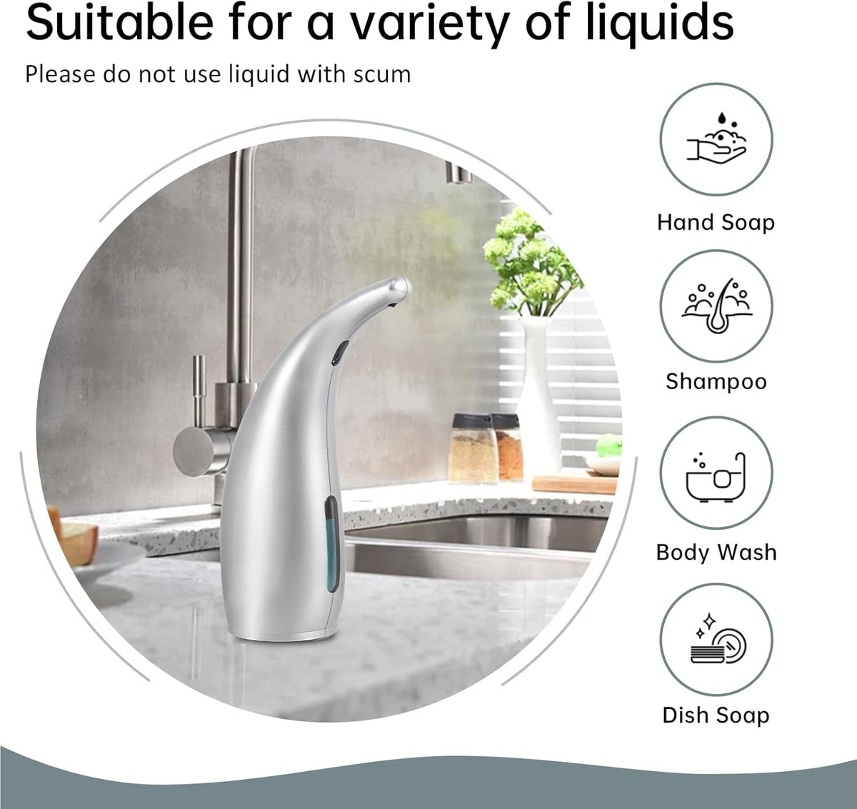 Automatic Liquid Soap Dispenser,300ML Touchless 4 Gear Adjustable, Countertop Electric Battery