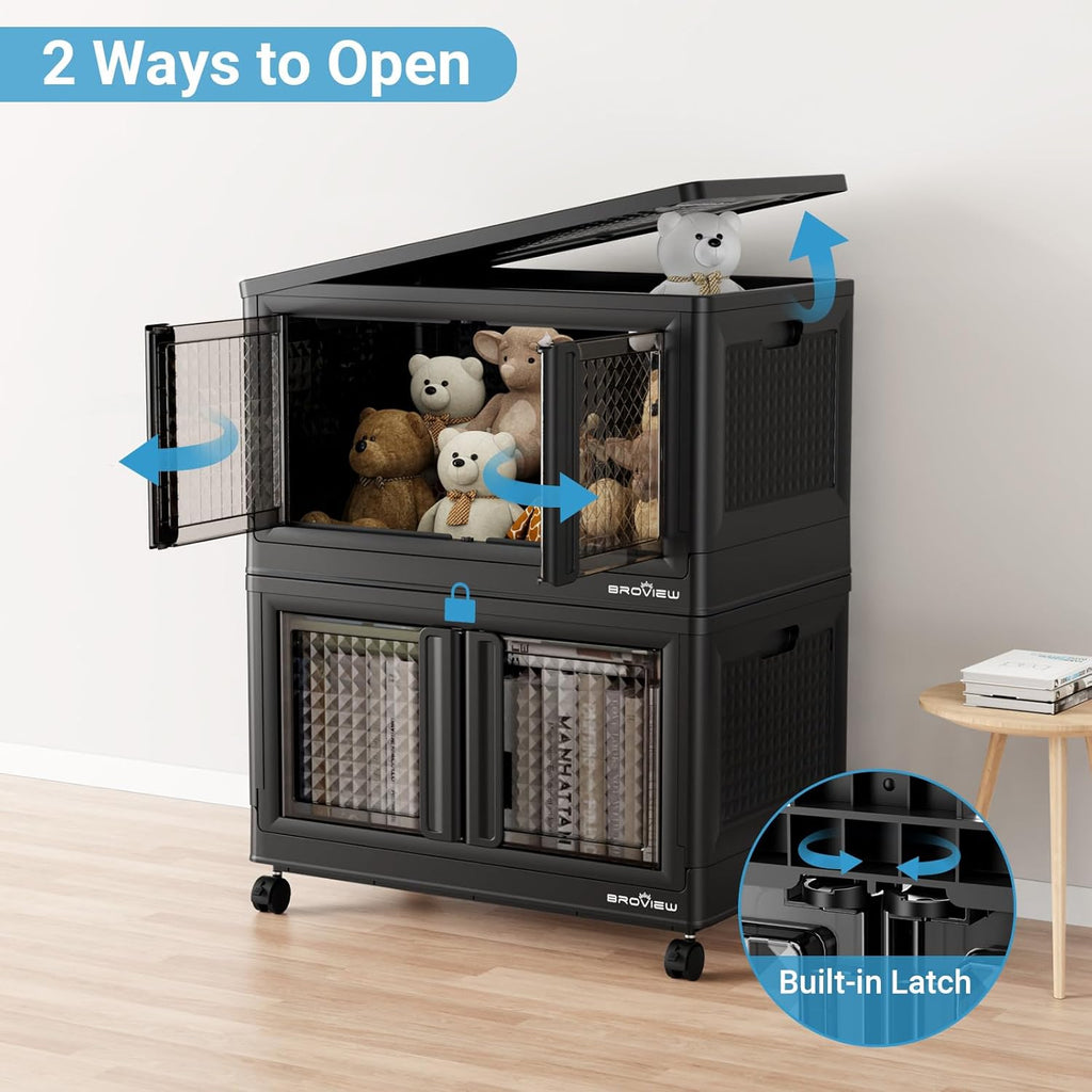 BROVIEW 100 Qt Stackable Storage Bin with Lid & Doors, 1 Pack Plastic Closet Organizer and Storage