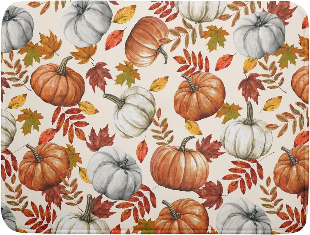 Fall Dish Drying Mat for Kitchen Counter 16x18 Inch Autumn Pumpkins Maple Leaves Drying Mats