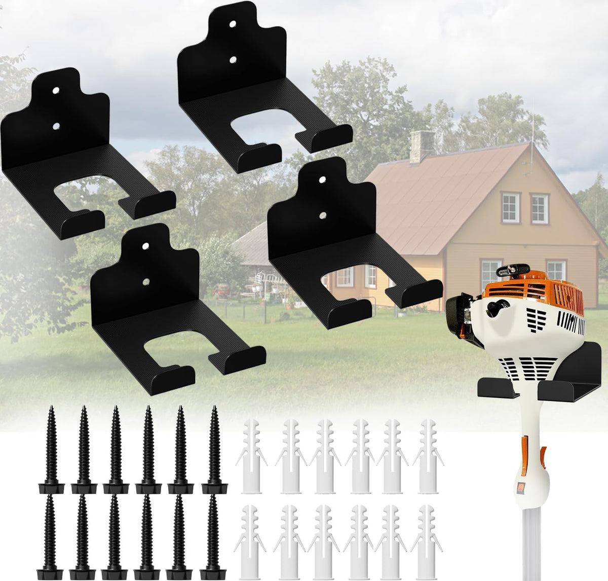 Garage Organizer Trimmer Rack, Wall Mounted Tool Hanger for Grass Trimmer, Hedge Trimmer, Weed