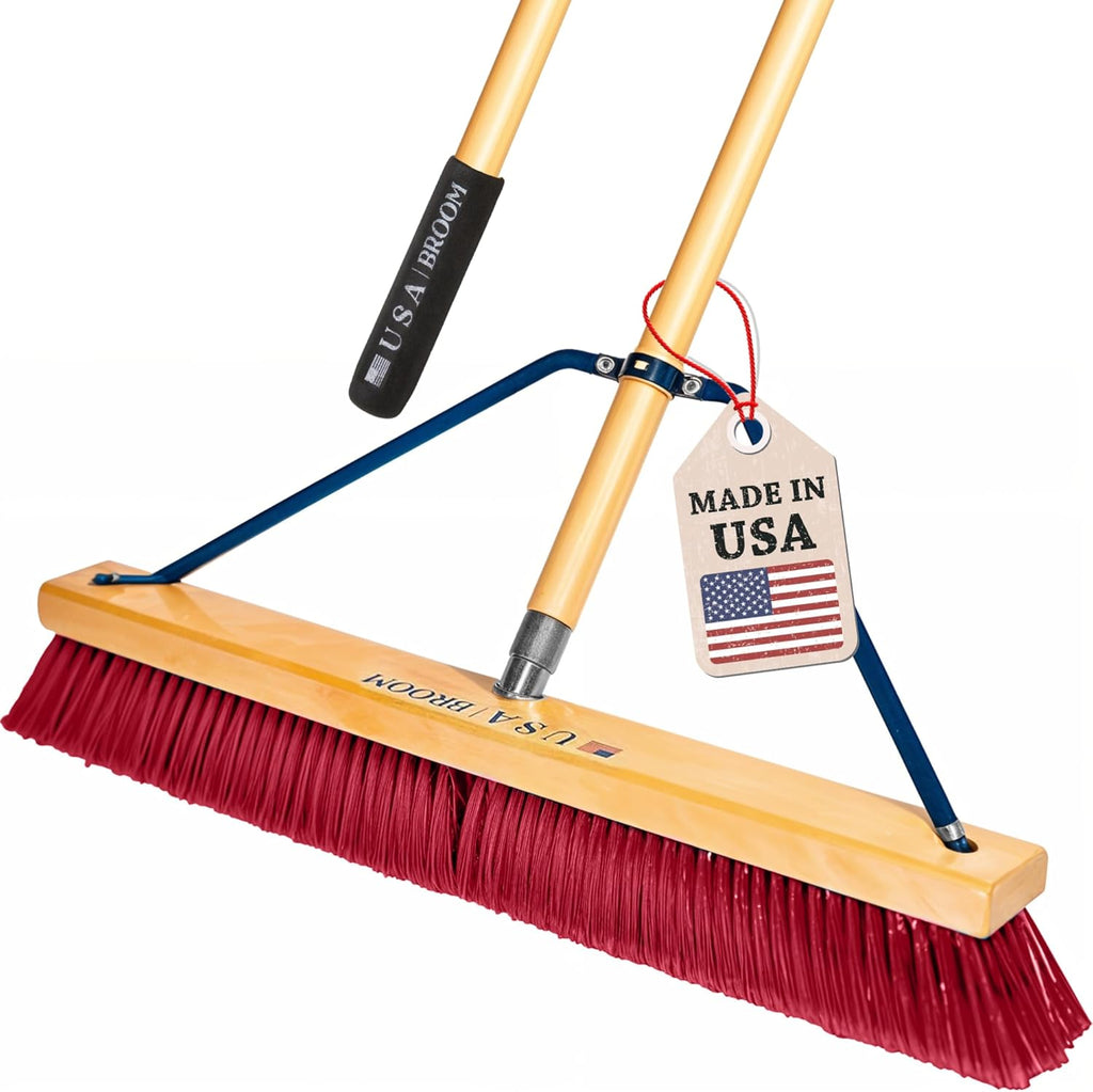 USA Broom 24" Soft Sweep Indoor Push Broom with 60" Handle. Ideal for Epoxy & Polished Floors.