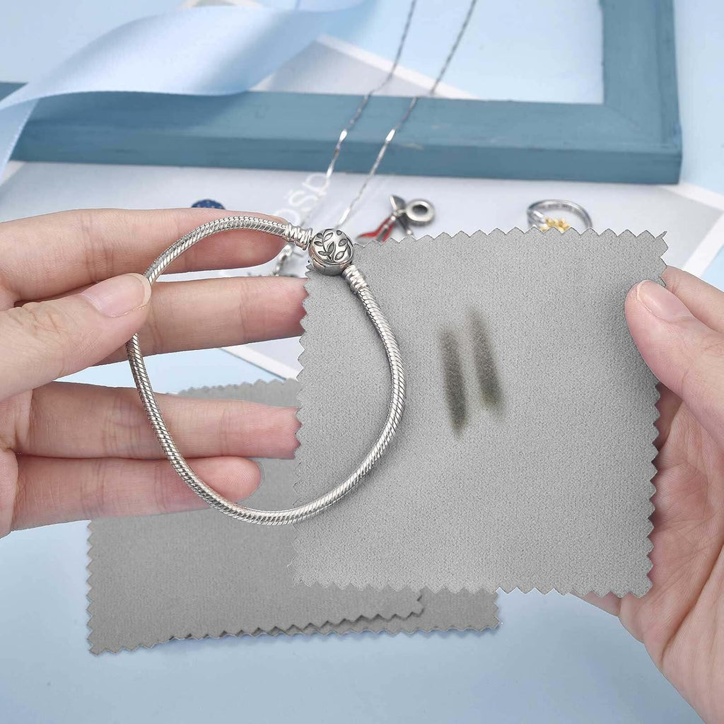 SEVENWELL 100pcs Jewelry Cleaning Cloth Gray Polishing Cloth for Sterling Silver Gold Platinum