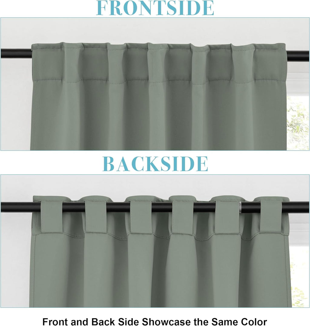 RYB HOME Sage Green Blackout Curtains for Bathroom, Thermal Insulated Light Block Window Curtains