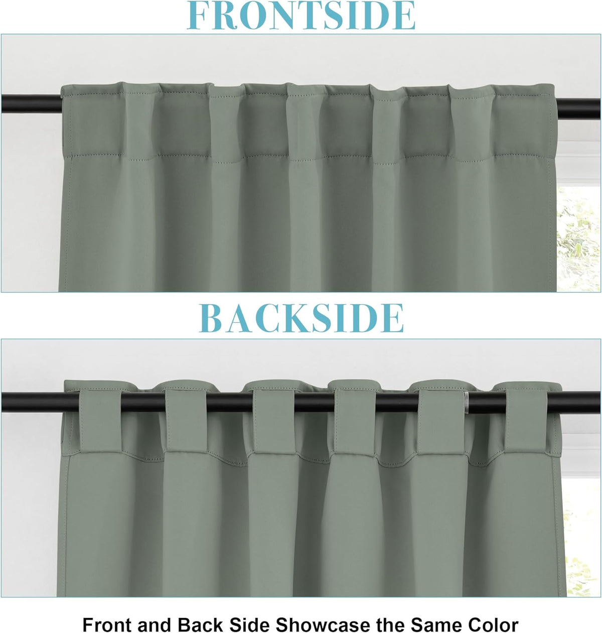 RYB HOME Sage Green Blackout Curtains for Bathroom, Thermal Insulated Light Block Window Curtains