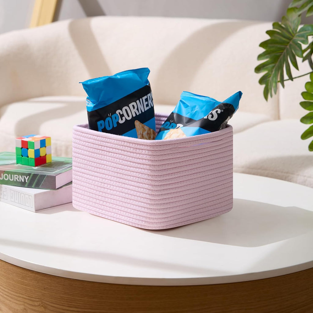 Small Organizing Baskets for Cubes Shelf, 9.7x9.7x7.1 Inch Rope Woven Storage Bins for Nursery