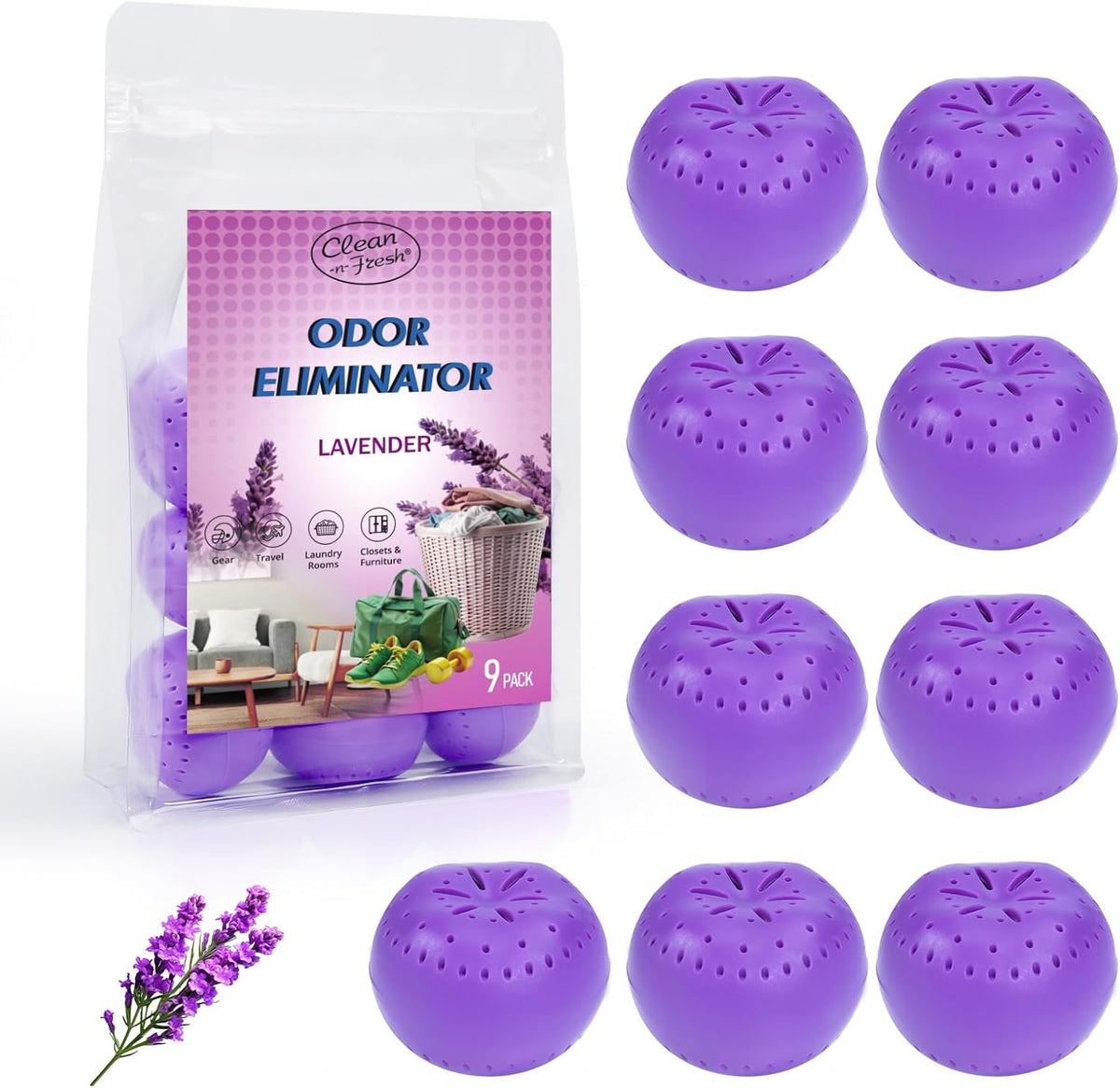 9 Pack Baking Soda Deodorizers, Lavender Scent Shoe Deodorizer Balls, Air Freshener for Home, Odor