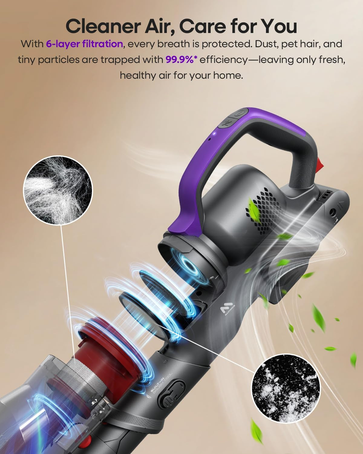 AlloyMove Cordless Vacuum Cleaner 45KPA, Up to 60mins Runtime Lightweight Powerful Suction Vacuum