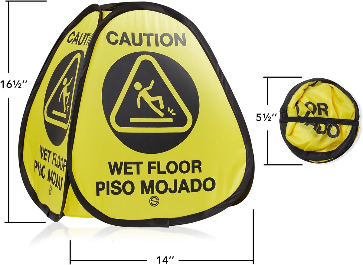 Dryser 3-Pack 16" Pop-up Caution Wet Floor Signs - Yellow 4-Sided English/Spanish Warnings