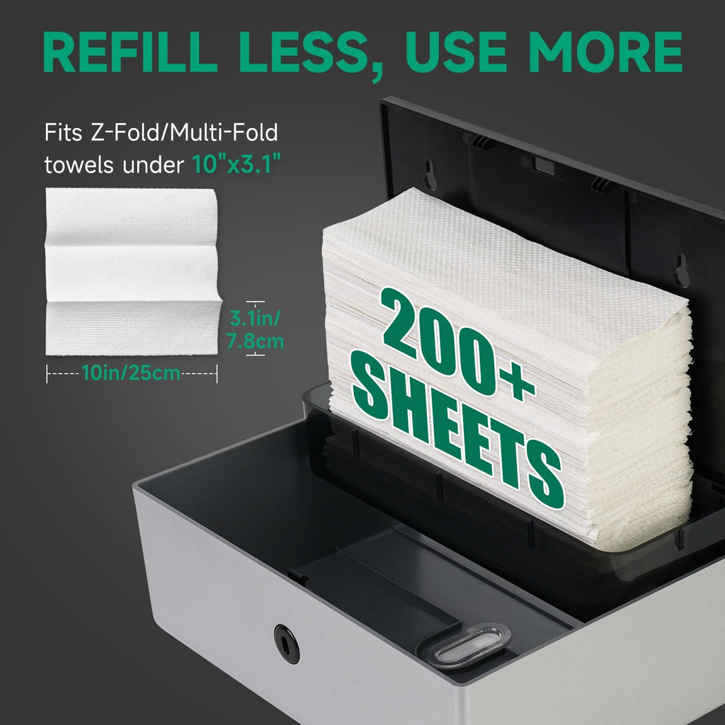 Wall-Mounted Paper Towel Dispenser – Fits Tri-Fold Towels up to 10x3.1 Inches, Holds 200 Sheets