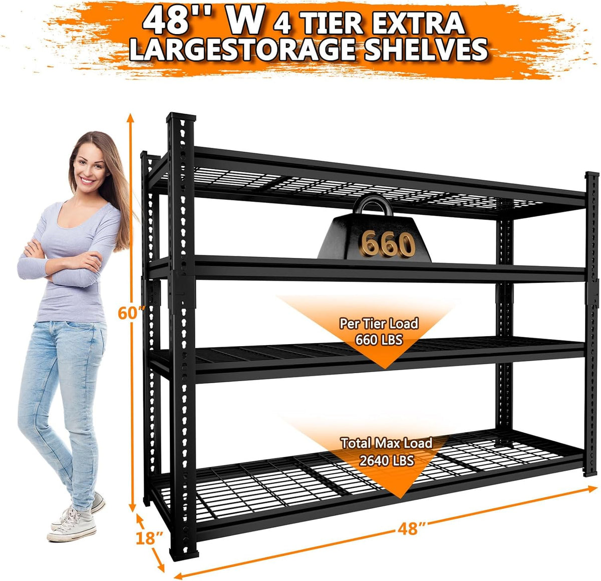 Storage Shelves Heavy Duty 3 PCS, 48"L x 18"W x 60"H Garage Wire Shelving Unit Loads 2640LBS