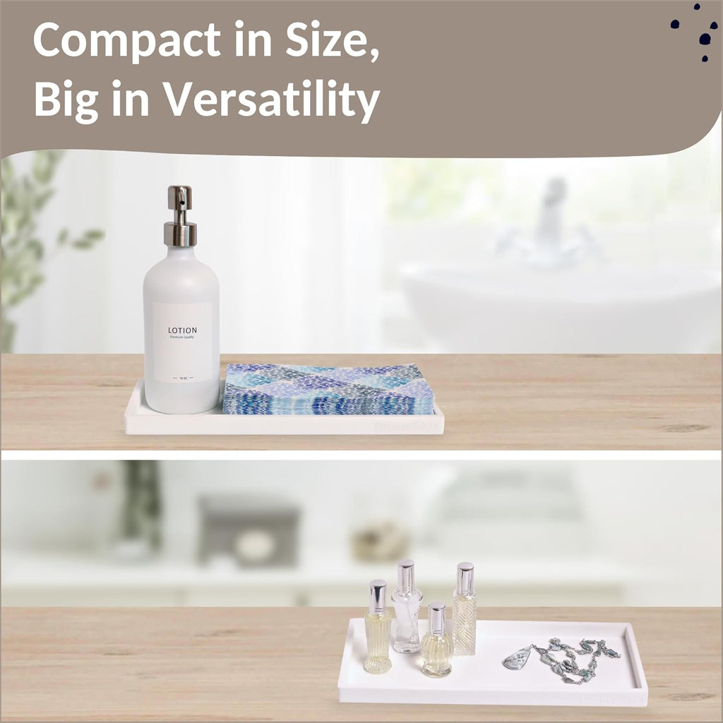 Countertop and Vanity Tray - 2 PC Large 11.7" Silicone Bathroom Trays, Counter Organizer, Dish Soap