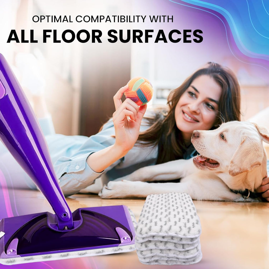 6pcs of Universal 11-inch Velcro Type Reusable Floor Mop Pads Compatible with Swiffer Wet Jet