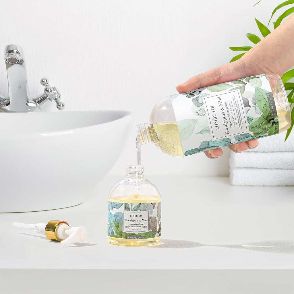 ROMIIE ZOI Liquid Hand Soap Refills, Eucalyptus & Mint, Gentle & Moisturizing Formula, 750 ML/ 26