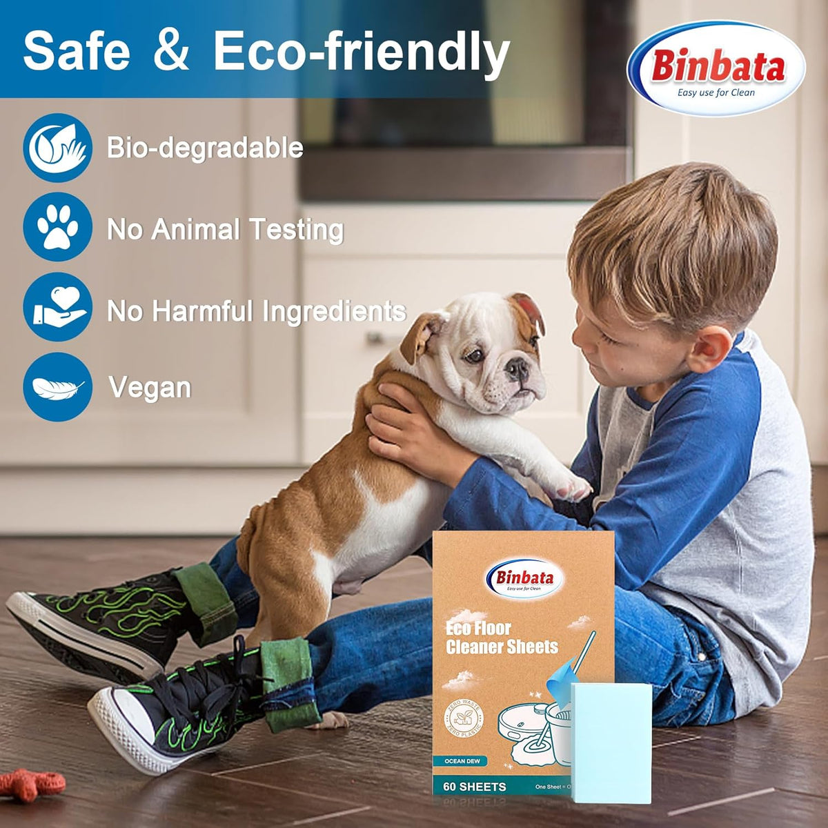 Eco Floor Cleaner Sheets, 60Pcs(Up to 120Load) Plastic Free Hardwood Cleaning Sheets Household