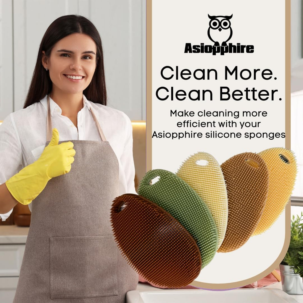 Silicone Dish Scrubber Set of 5 | Reusable Silicone Sponges for Dishes | BPA-Free Food Grade