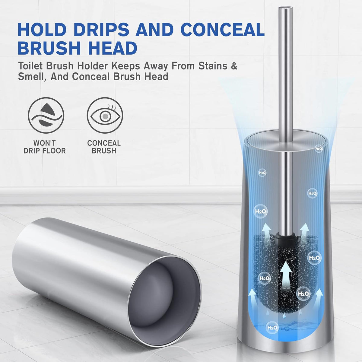 Toilet Brush and Holder, 2 Pack Toilet Brush Stainless Steel, Toilet Bowl Brush for Bathroom