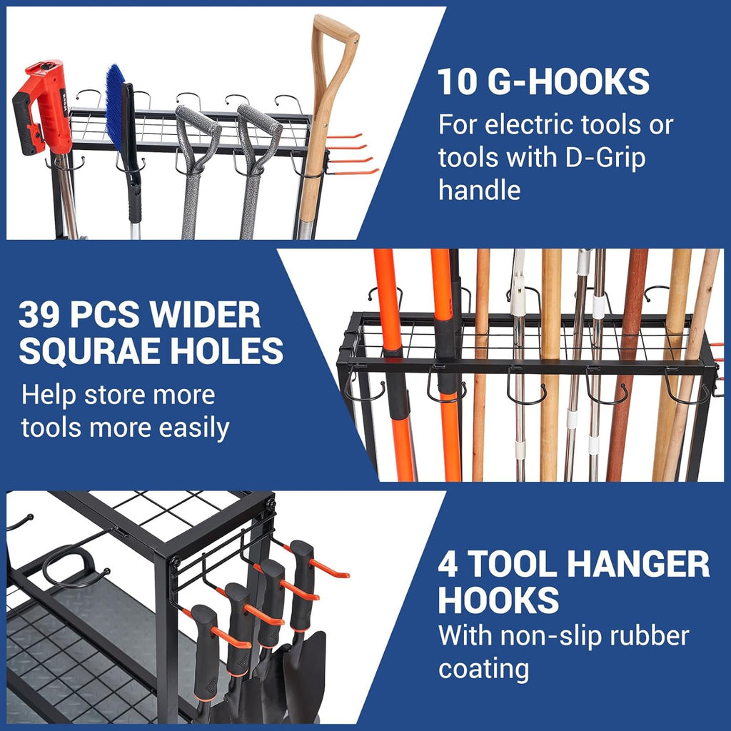 Garden Tool Organizer, Yard Tools Rack Holds 55 Long-Handled Tools/Rakes/Brooms for Garage