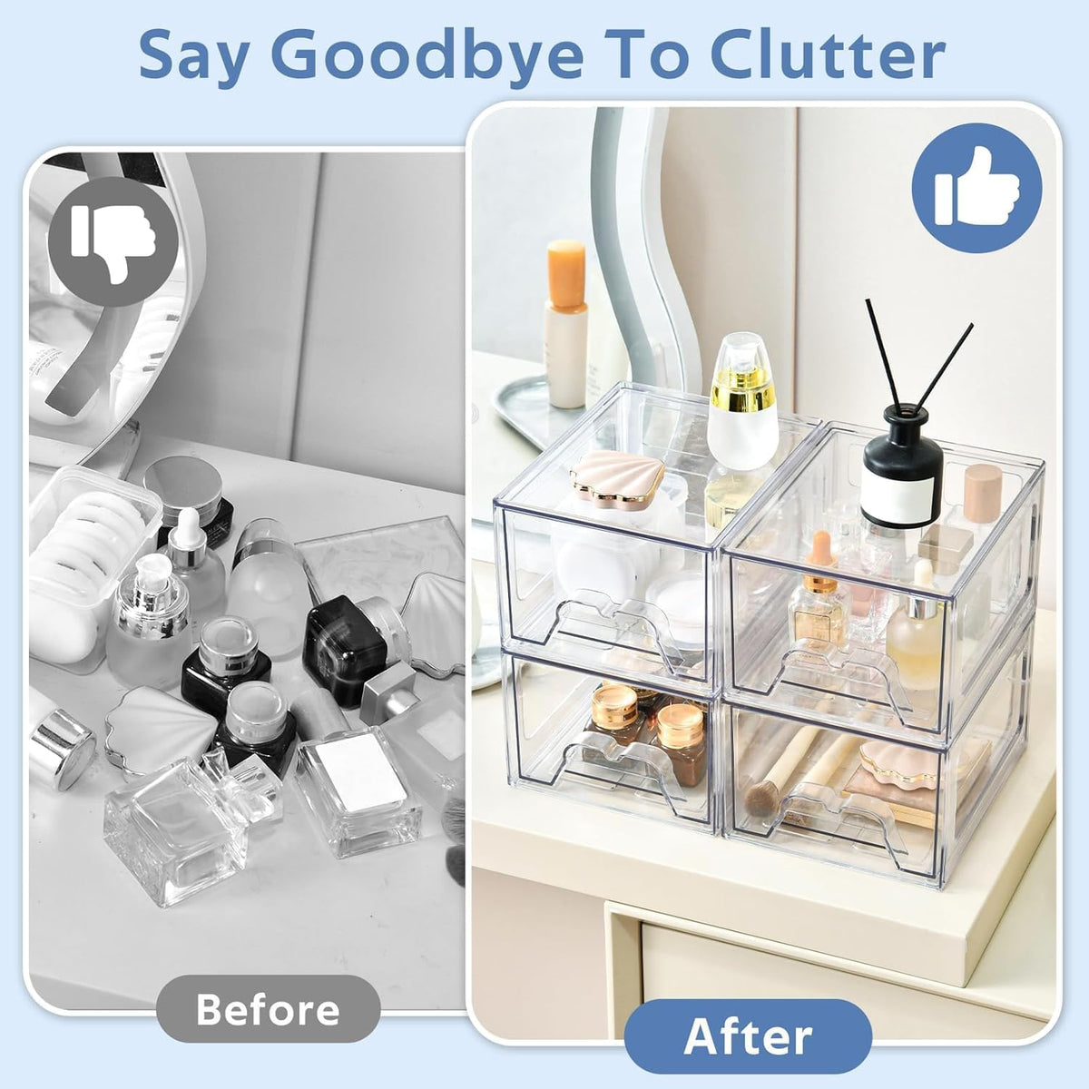 Plastic Drawers Storage, 4 Pack Clear Stackable Storage Drawers, Acrylic Storage Bins with Drawers