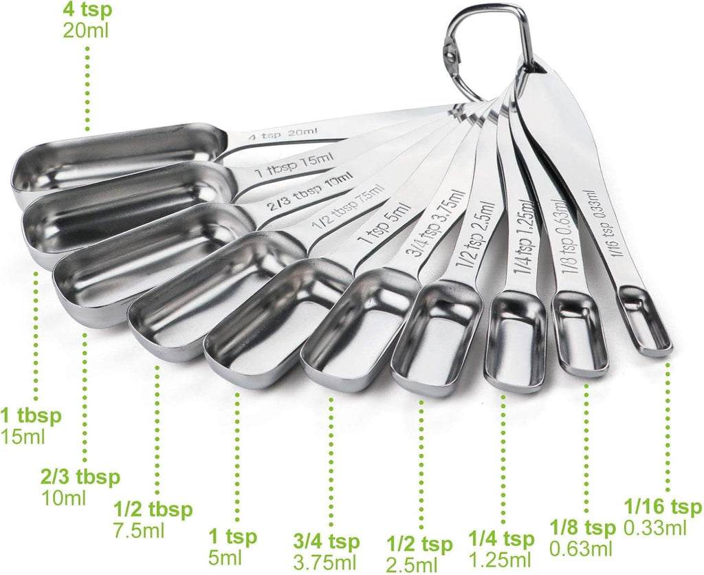 FANGSUN Stainless Steel Narrow Measuring Spoons, Heavy Duty Metal Measuring Spoons with Long Handle