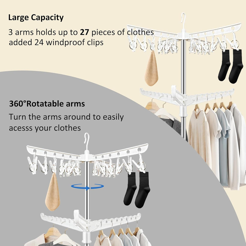 SUYU Clothes Drying Rack,Folding Clothes Drying Tree, 2 Layer with 24 Clips and 3 Rotatable