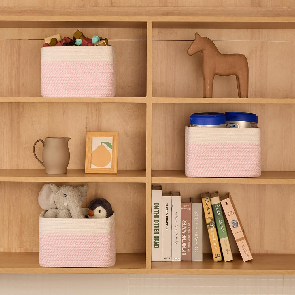 Small Organizing Baskets for Cubes Shelf, 9.7x9.7x7.1 Inch Rope Woven Storage Bins for Nursery