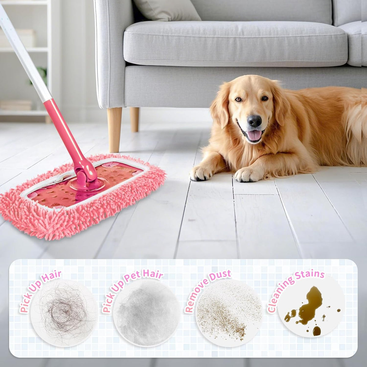 8 Pack Reusable Mop Pads Compatible with Swiffer Sweeper, Microfiber Chenille Washable Swiffer Mop