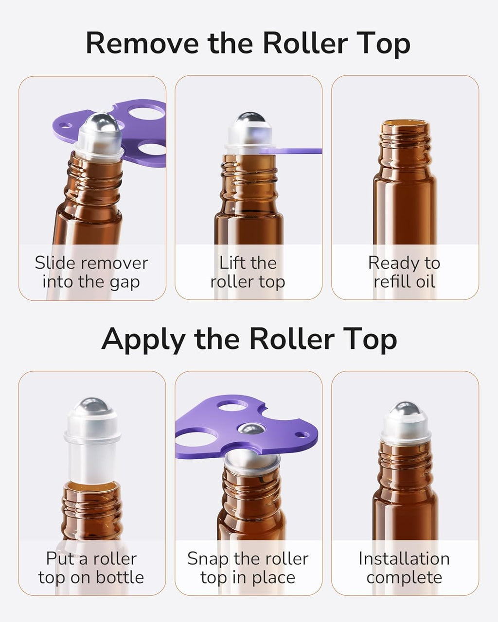ULG 24-Pack Essential Oil Roller Bottles 10ml, Empty Bottles with Stainless Steel Roller Balls and