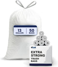 Plasticplace 13 Gallon Trash Bags │ 1.2 Mil │ White Extra-Large Drawstring Garbage Can Liners │ 24"