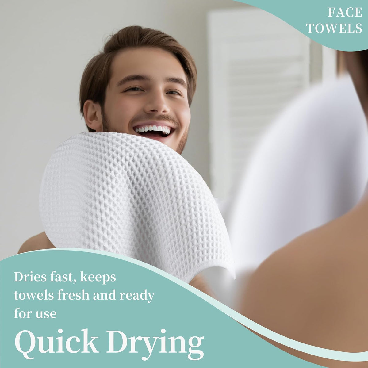 Microfiber Waffle Face Towels, 2 Pieces, Soft, Absorbent, Fast Drying, Lint Free (White)