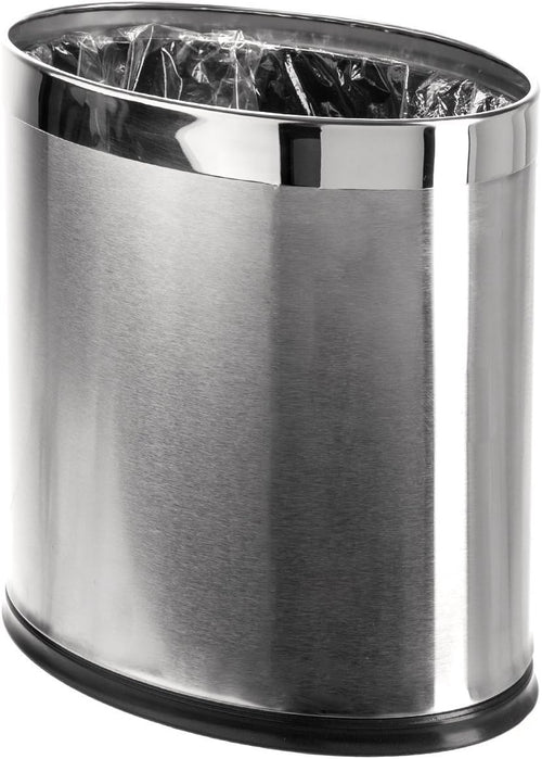 'Invisi-Overlap' Open Top Stainless Steel Trash Can, Small Office Wastebasket, Modern Home Décor