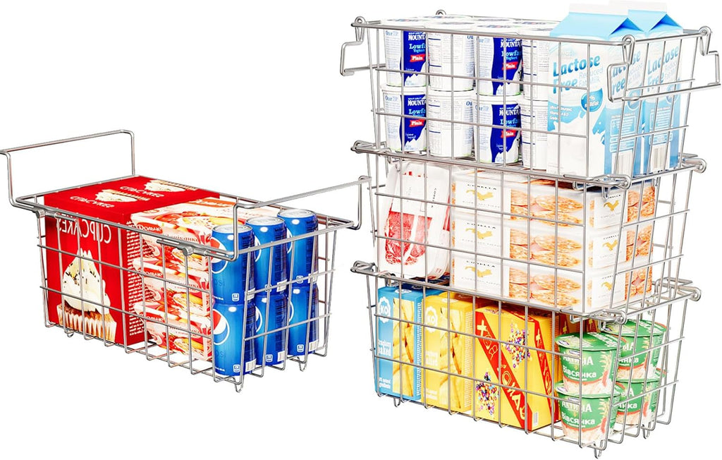 4-Pack Stackable & 1-Pack Hanging Chest Freezer Organizer Bins for 7 Cu.Ft Freezer