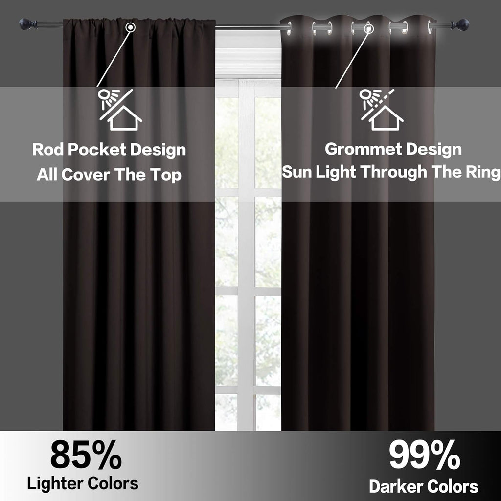RYB HOME Bedroom Blackout Curtains - Thermal Insulated Noise Reducing Room Darkening Curtains