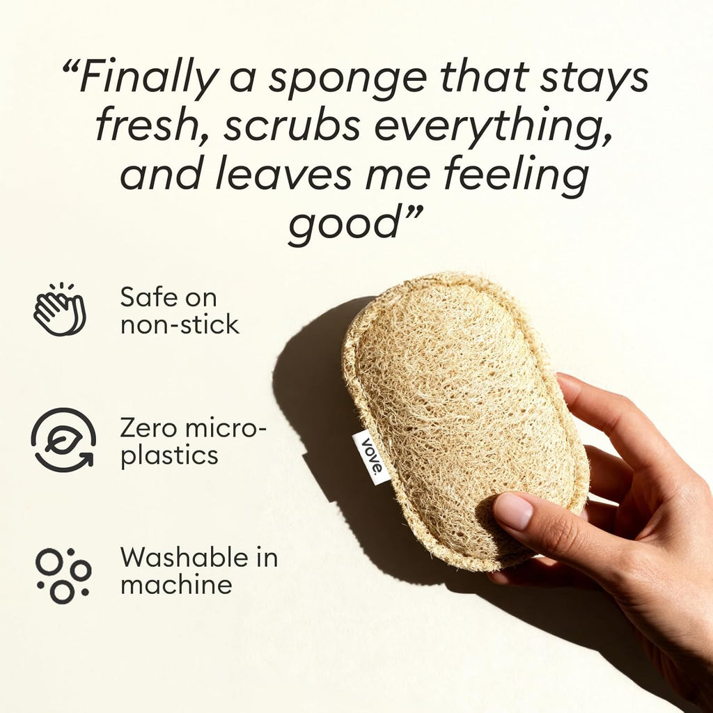 Vove Scrub Sponges 4 Pack, Cellulose & Cotton with Natural Loofah, Eco-Friendly Loofah Dish &