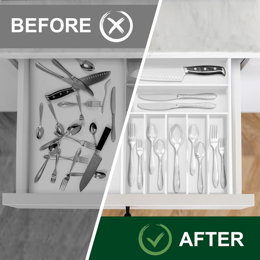Bellsal White Utensil Organizer 12.5 Inch Silverware Tray for Drawer Utensil Holder Cutlery