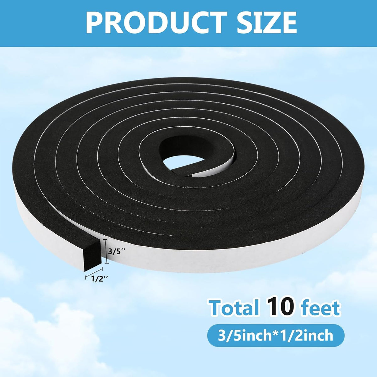 Weather Stripping Door Seal Strip (3/5 Inch X 1/2 Inch X 10Feet), Strong Adhesive, Lightproof