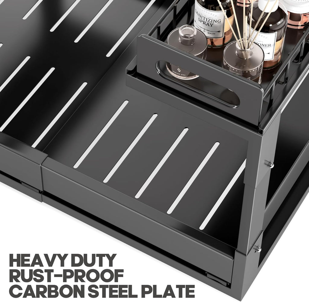 1 Pack-15.7"-25.7"W Expandable Under Sink Organizer With Upgrade Ball-Bearing Slide,2-Tier Pull Out