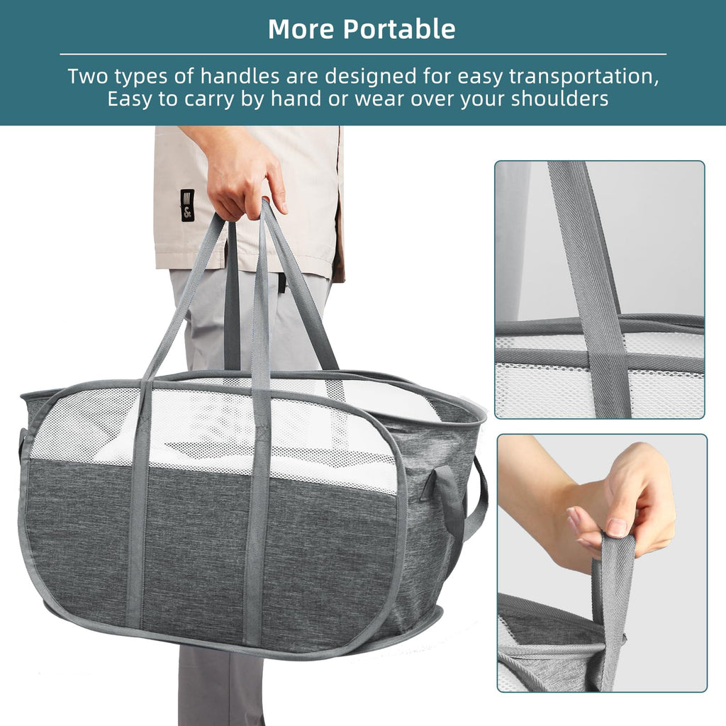Collapsible Laundry Baskets, Tear Proof Pop Up Laundry Hamper with Dual Handles, Durable Foldable