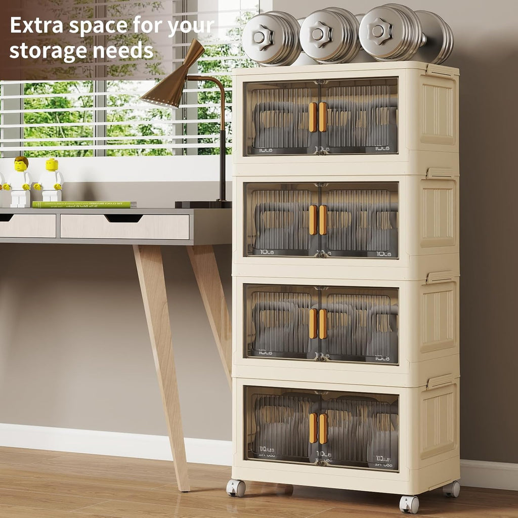 4 Tier Stackable Plastic Storage Bins with Lids 48QT, Collapsible Closet Organizers and Storage