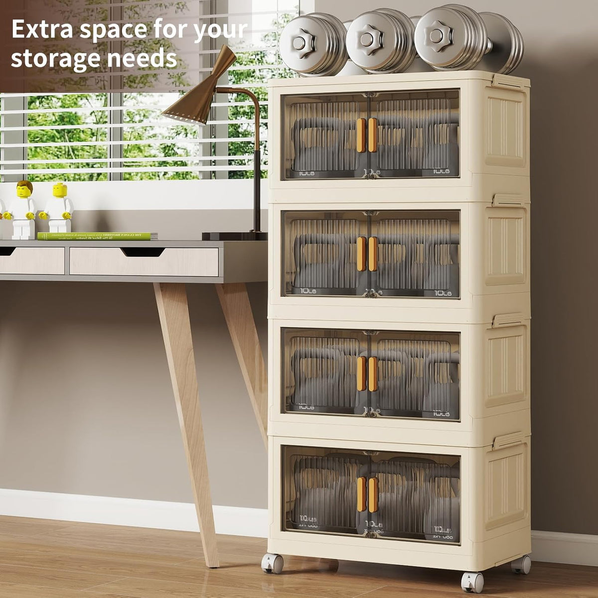 4 Tier Stackable Plastic Storage Bins with Lids 58QT, Collapsible Closet Organizers and Storage