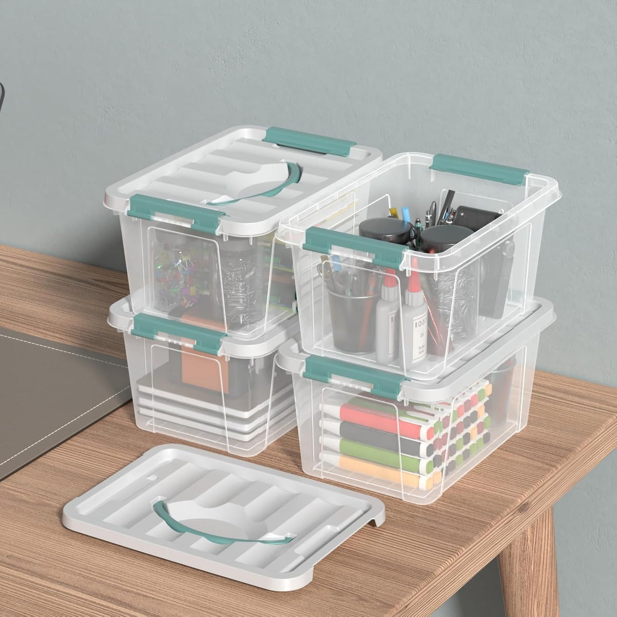 Zopnny 7 Quart Small Clear Storage Latch Box with Lid, Plastic Stackable Storage Bin, 6 Pack