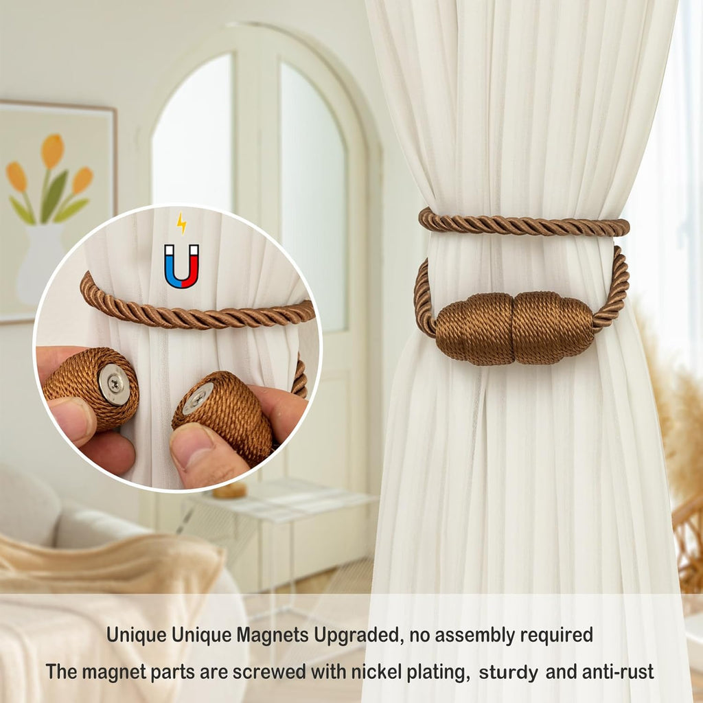 Magnetic Curtain Tiebacks Rope Curtain Tie Backs for Curtains 4 Pack Curtain Holders for Drapes