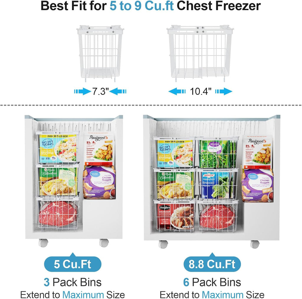 iSPECLE Freezer Organizer Bins - 3 Pack Adjustable Chest Freezer Organizer Bins for 5 to 9 Cu.Ft