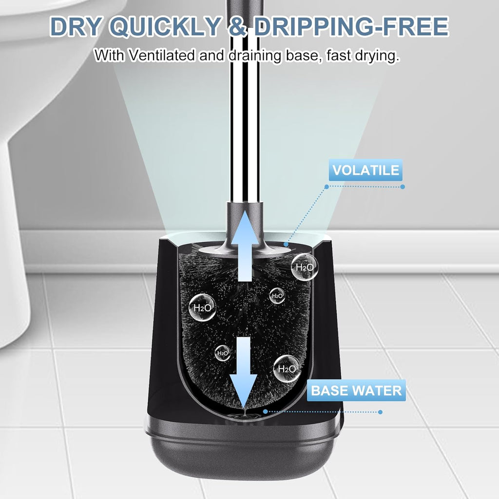 SetSail Toilet Brush and Holder 2 Pack, Self Closing Lid Toilet Bowl Brushes Holder and Extra Long
