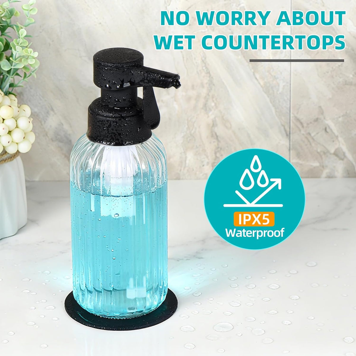Automatic Foaming Soap Dispenser, 17oz Clear Glass Hand Soap Dispenser with ABS Touch Sensor Pump