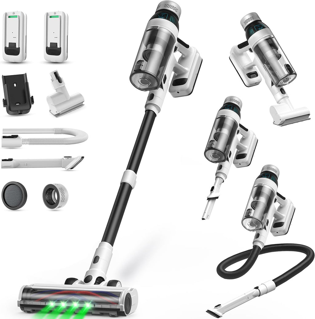 Cordless Vacuum Cleaner, 2 Batteries 110 Mins Runtime Vacuum Cleaners for Home, 550W 45KPA 15-in-1
