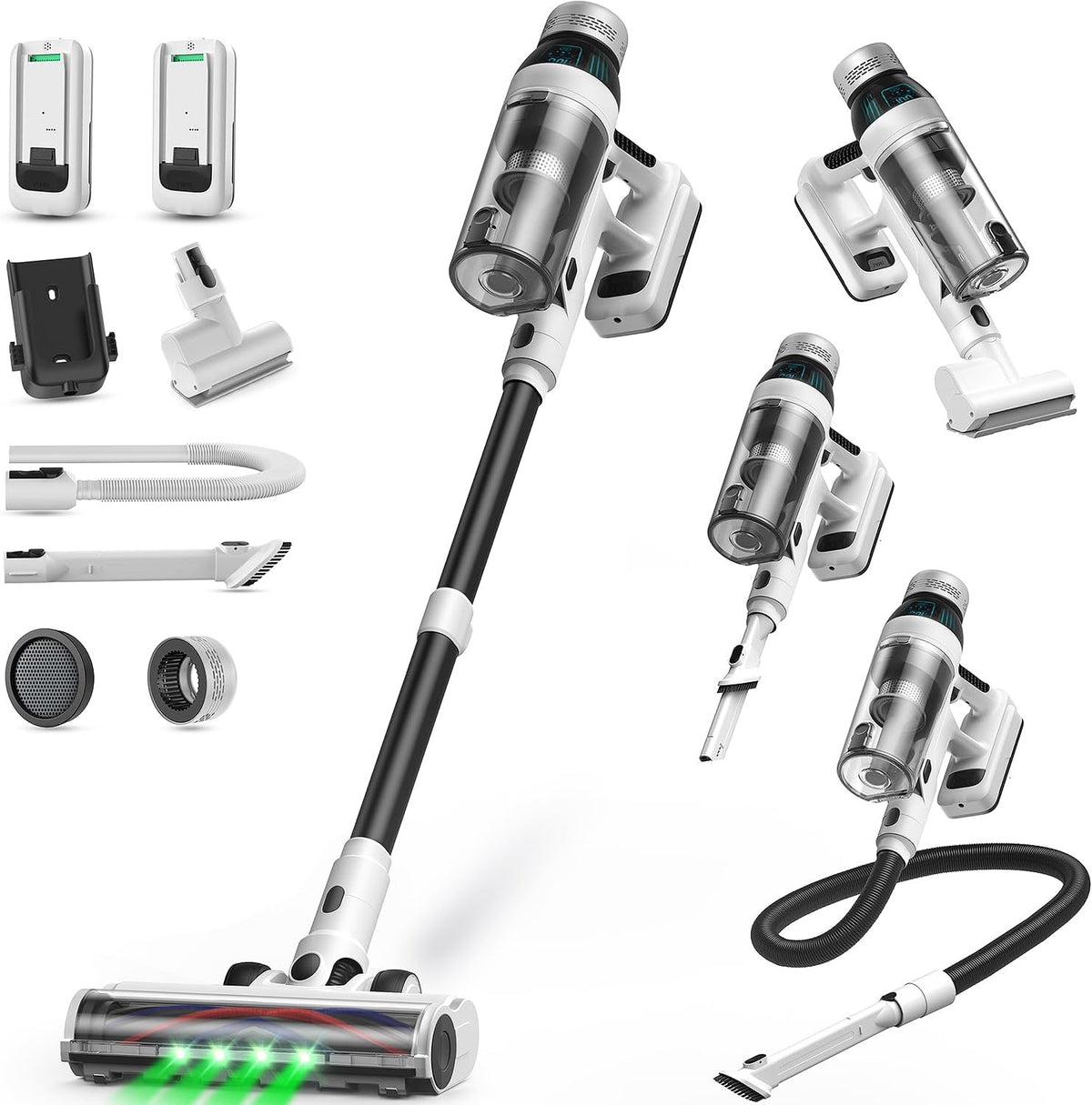 Cordless Vacuum Cleaner, 2 Batteries 110 Mins Runtime Vacuum Cleaners for Home, 550W 45KPA 15-in-1