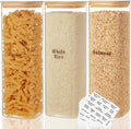 3 Pcs Square Glass Pantry Storage Containers with Bamboo Airtight Lid and 248 Clear Pantry Labels