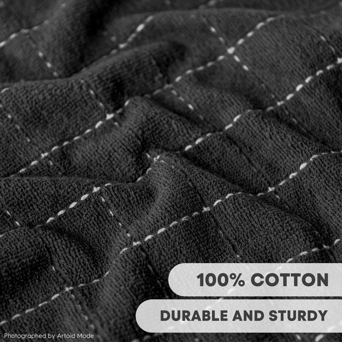 Artoid Mode Checkered Designed Cotton Black Grey Terry Kitchen Dish Cloths, 12x12 Inch Soft
